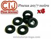 Lot de 6 pneus 20/7 noirs creux et crantés pour camions miniatures CIJ