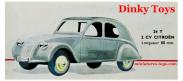 La 2cv Citroën modèle 1951 en miniature de Dinky Toys au 1/43e incomplète