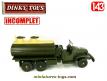 Le camion militaire GMC 6x6 citerne miniature de Dinky Toys France incomplet