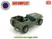La Jeep militaire en miniature de France Jouets incomplète au 1/38e