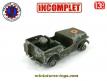 La Jeep militaire en miniature de France Jouets incomplète au 1/38e