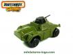 Le Scout car a tourelle en miniature de Matchbox Rolamatics vert armée  au 1/65e