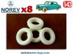 Un lot de 8 pneus 14/8 creux blancs et striés pour les voitures miniatures Norev