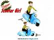 Le Scooter bleu a la jeune fille en miniature façon jouet en métal ancien vintage
