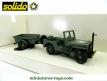 La Jeep Willys verte avec pare câble et sa remorque miniature Solido au 1/38e