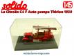Le Citroën C4 F Auto pompe pompiers Thirion 1930 miniature par Solido au 1/45e
