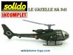 Les hélicoptères Alouette 3 et Gazelle militaires de Solido au 1/55e incomplets
